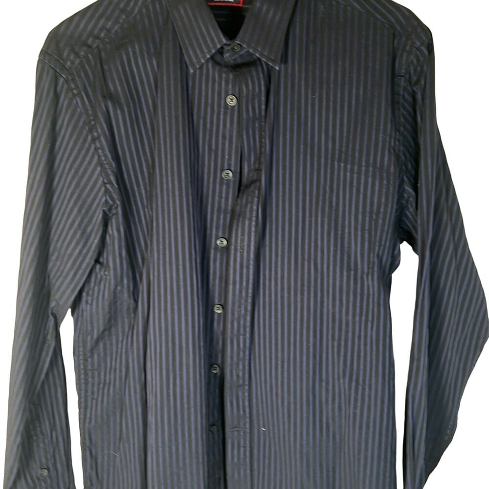 NEW UNTUCKit Mens Medium Black Purple Striped Cotton Shirt